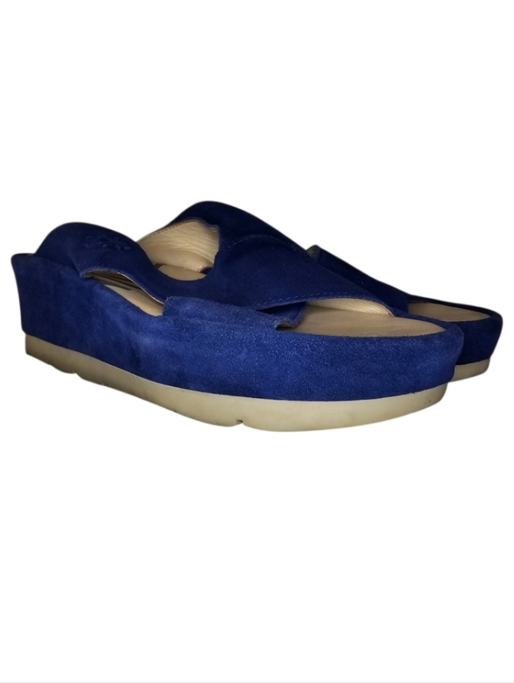 Fly London Begs Wedge Sandals - Women's Size 40 - Blue Suede Chunky Platform